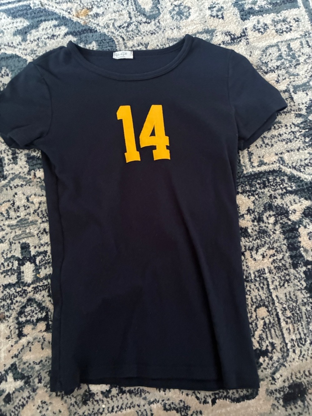 john galt Navy Tee with Yellow '14' Graphic